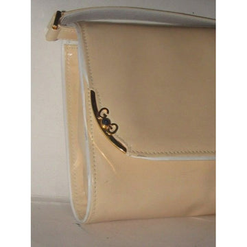 Gucci Clutch Sylvie Vintage Two Way Purse Gold Gg And Accent Buttery Soft Glossy Tan And White Leather