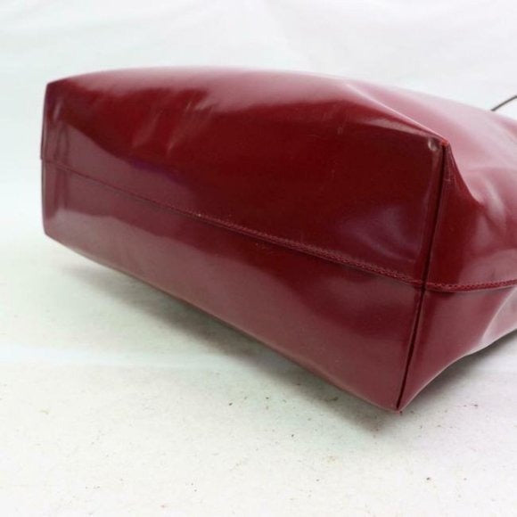 Prada Red Patent And Red Leather Satchel Style Or Tote with Chrome