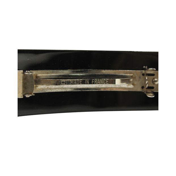 Chanel Black Hair Barrette With Pearl Cc Logo & Gold Planes