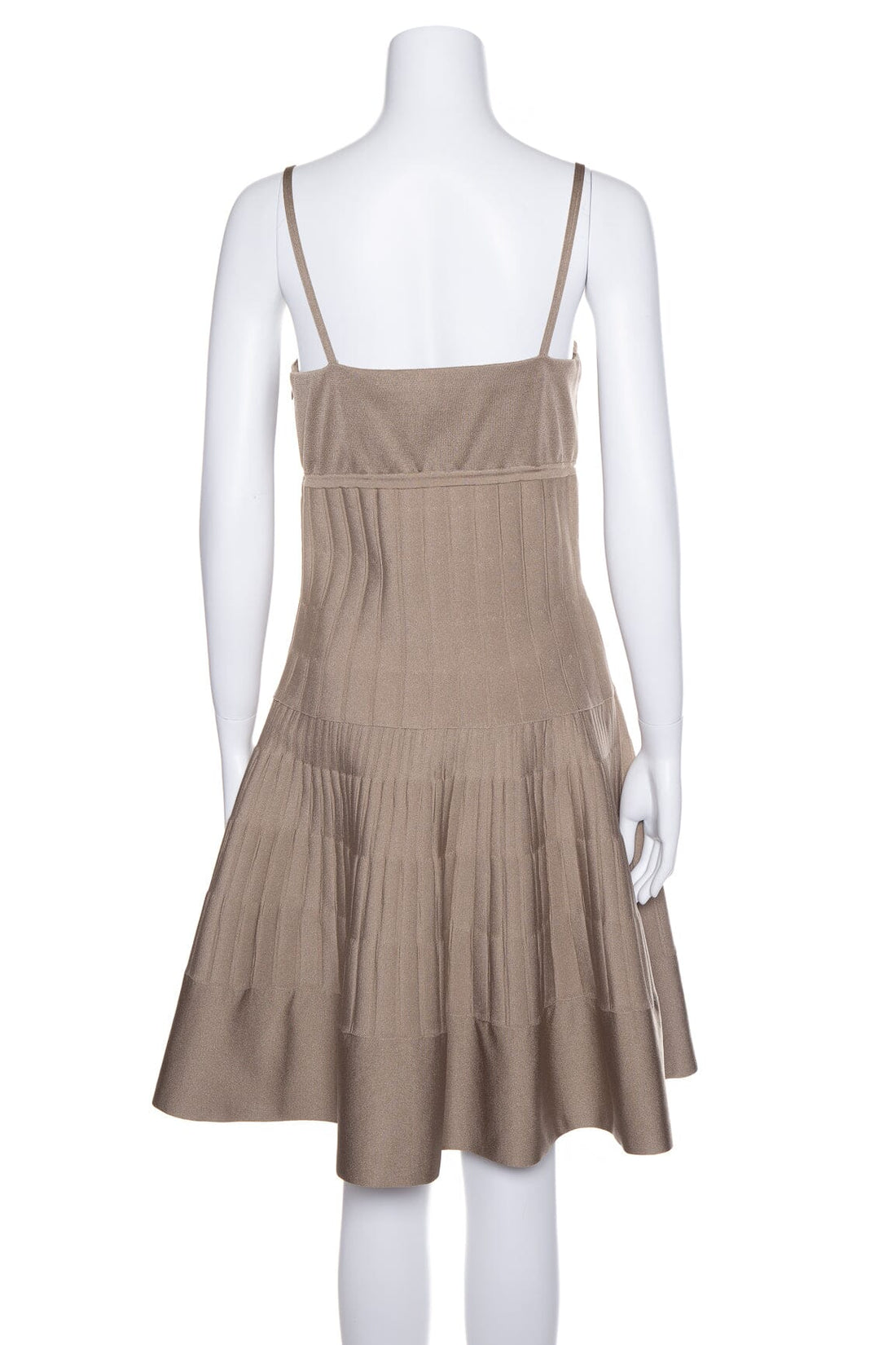 Chanel Taupe Silk Sleeveless Pleated Dress SZ 42
