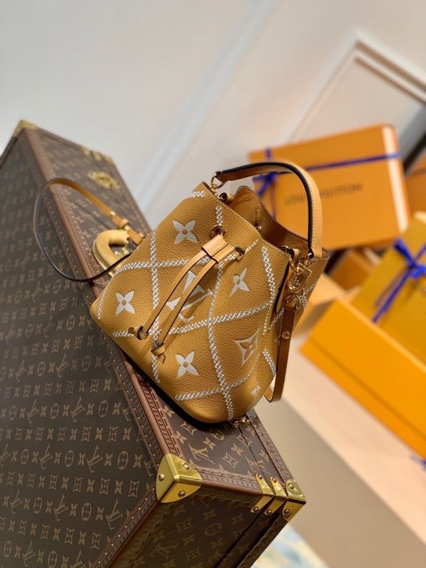 LV NeoNoe MM Bucket Bag Monogram Empreinte Arizona Brown For Womtlm, Womtlm’s Handbags, Shoulder Bags 10.2in/26cm LV M46029