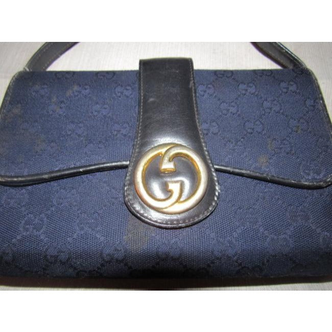 Gucci, deep blue Guccissima print canvas and black leather, envelope top, 1973 two-way-shoulder purse