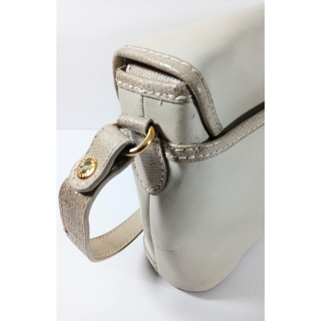 1980s, Balmain, off white/ivory leather, shoulder bag with a twist clasp on the envelope flap, multiple compartments, all of its paper work