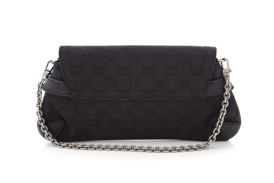 Gucci Black Canvas Monogram Horsebit Handbag