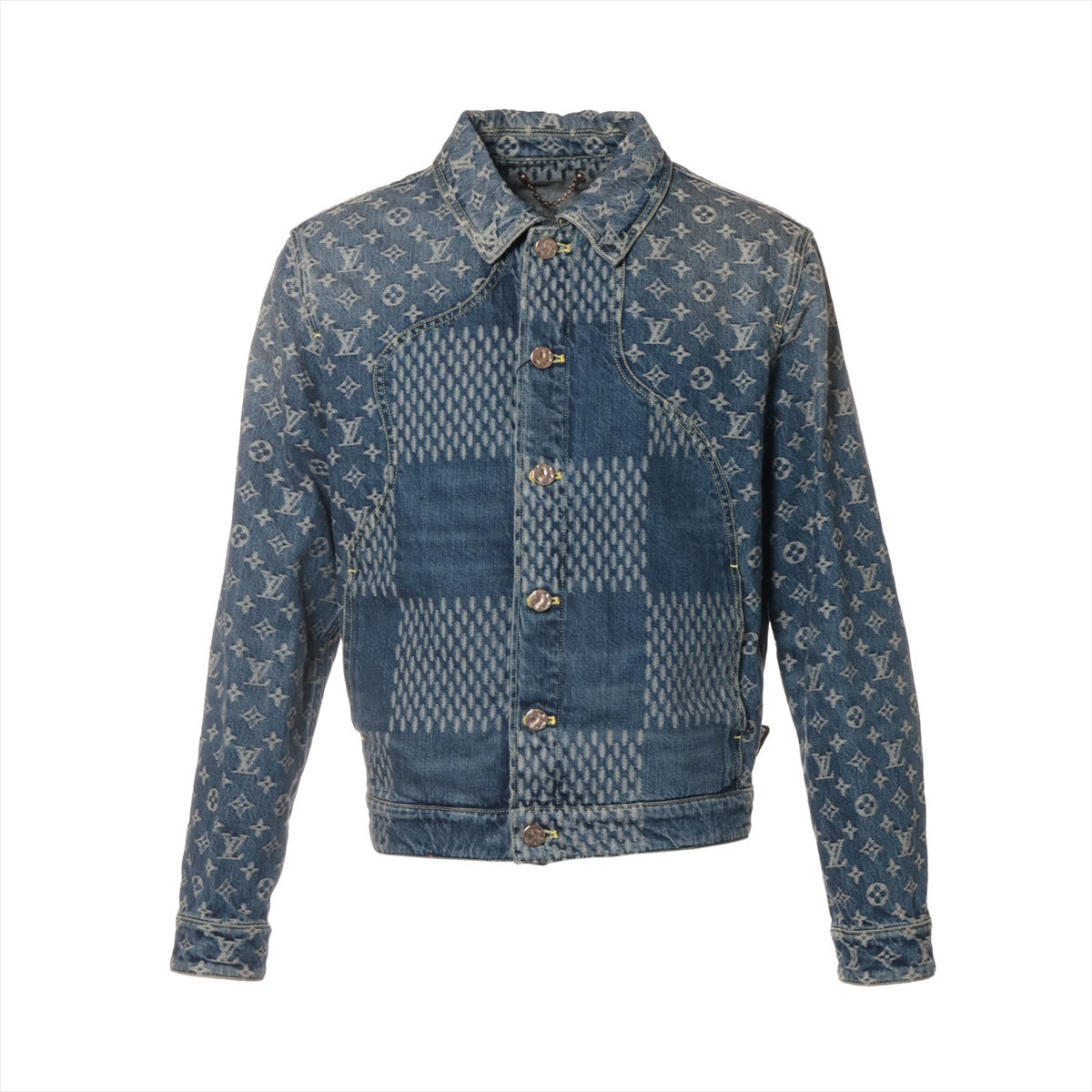 Louis Vuitton x NIGO Cotton Denim Jacket 46 Navy HJA10WUZC Giant Damier Waves Monogram