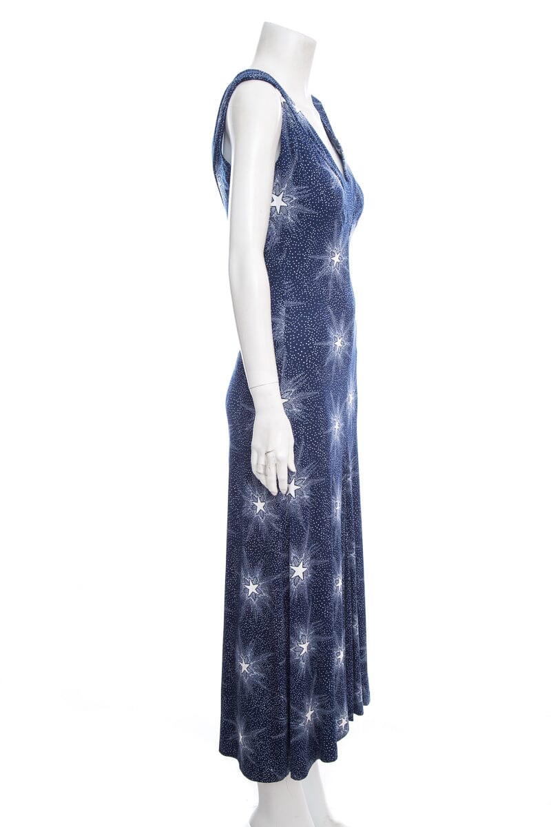 Paco Rabanne Blue Star Print Jersey Maxi Sleeveless Dress SZ XS