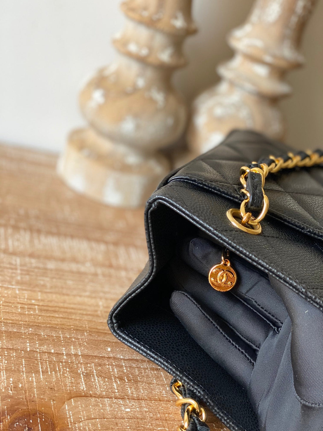 CHLVintage Black Large Quilted Caviar Tote Bag For Womtlm 28cm/11in