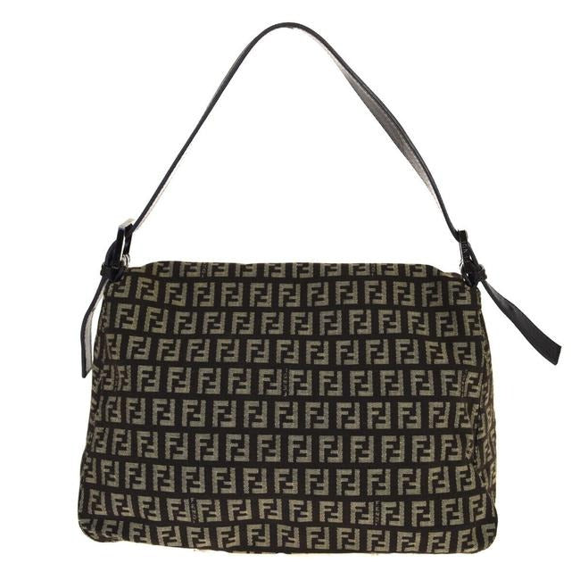 Fendi Mamma Zucco Envelope Top Black W Silver Zucchino Print Canvas And Leather Shoulder Bag