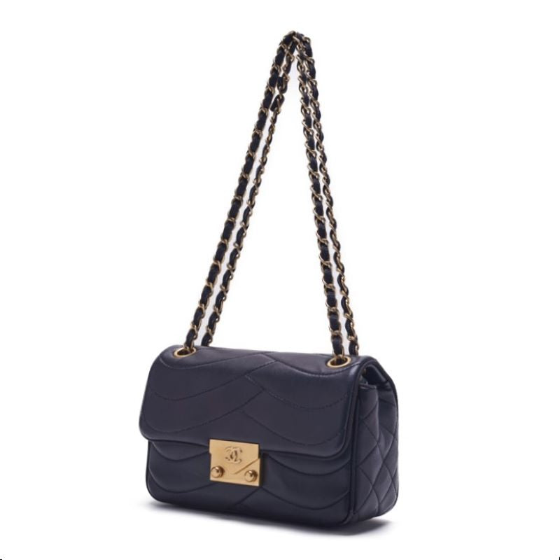 CHANEL ?CHANEL?Pushlock Wave Stitch Chain Sder  Canvas Navy (Gen Gold ) Shoulder Bag Mini Shellder Bag  Shellder Bag Hybrid ? Ship? Himalan Bookstore Online