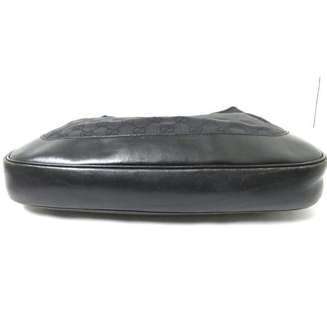 Gucci Jackie New O Logo Black Charcoal Gray Leather Canvas Hobo Bag