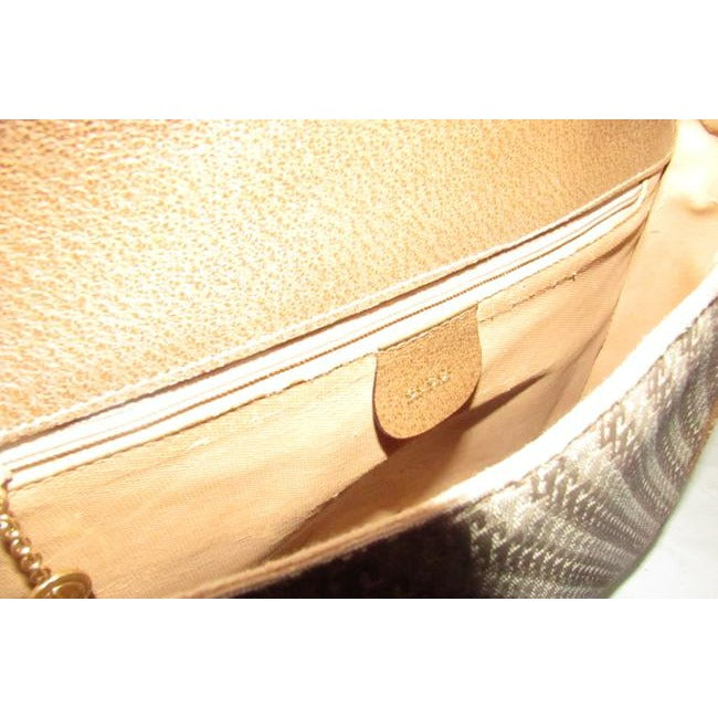 Gucci Vintage Beige Square G Logo Print Canvas And Brown Leather