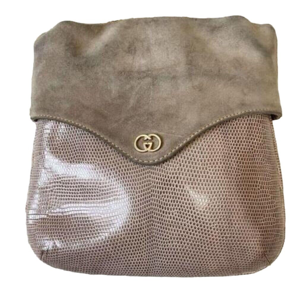 Gucci honey lizard leather bucket bag with gold chain strap