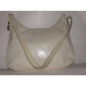 Early, Gucci, Jackie supple off-white colored leather XL hobo style shoulder bag with a gold horse-bit closure and accents, and two settings for the strap's length