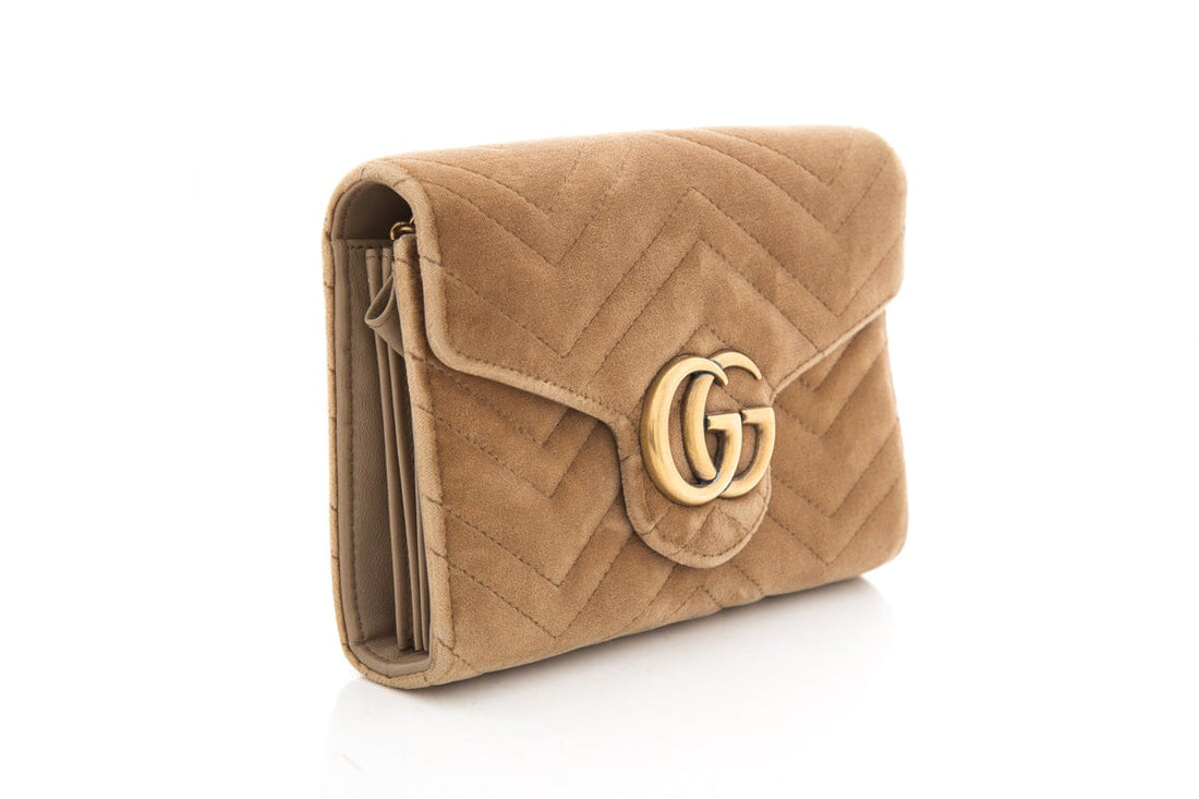 Gucci Brown Velvet Marmont Cross-Body Chain Wallet