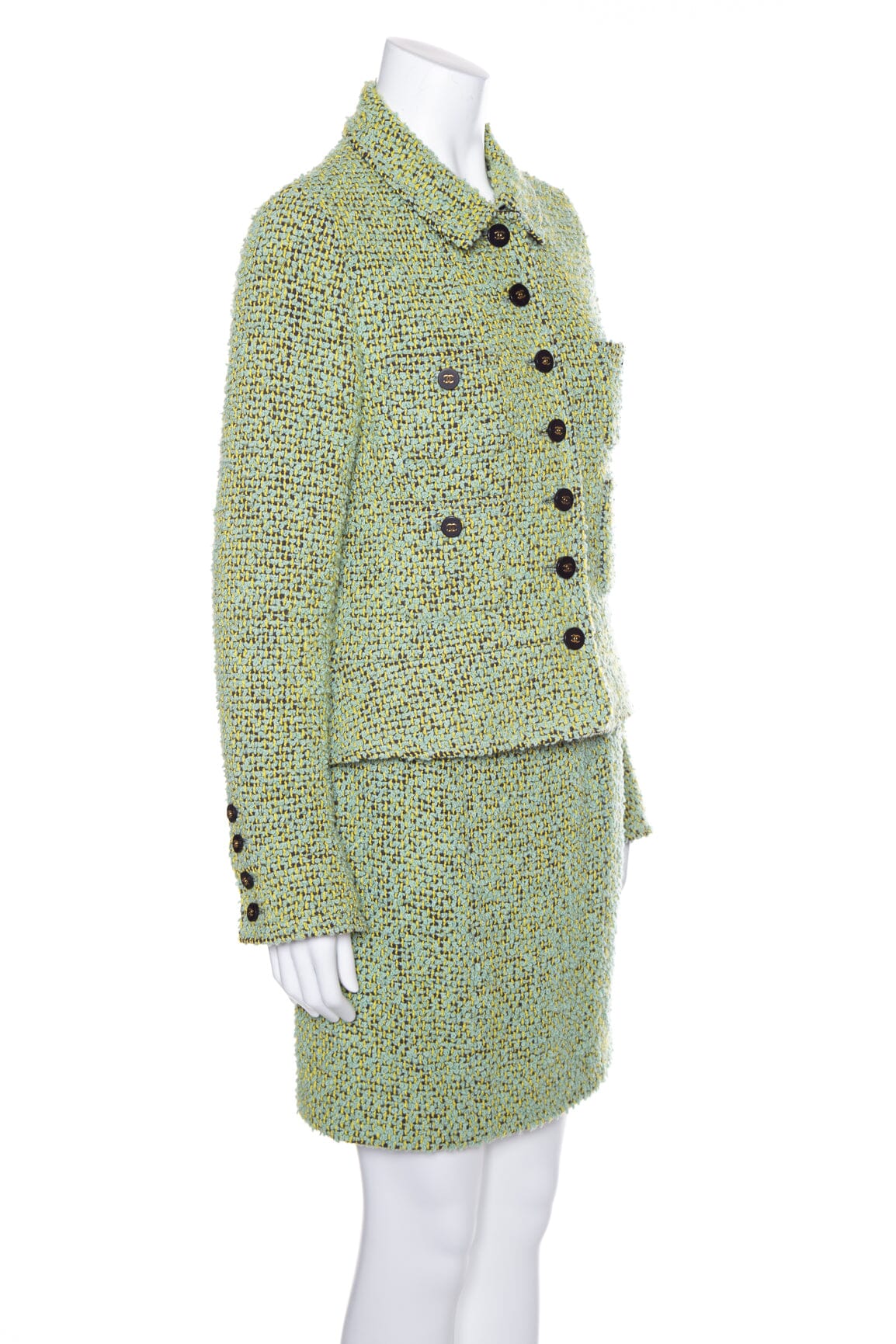 Chanel Vintage 1994 Green Tweed Skirt and Jacket Set SZ 40