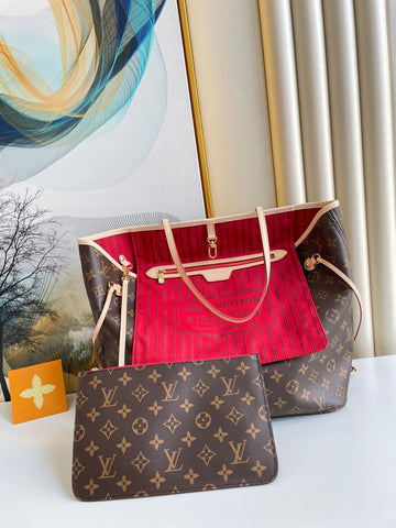 LV Neverfull MM Monogram Canvas Red For Womtlm,  Shoulder Bags 12.6in/31cm LV M41178
