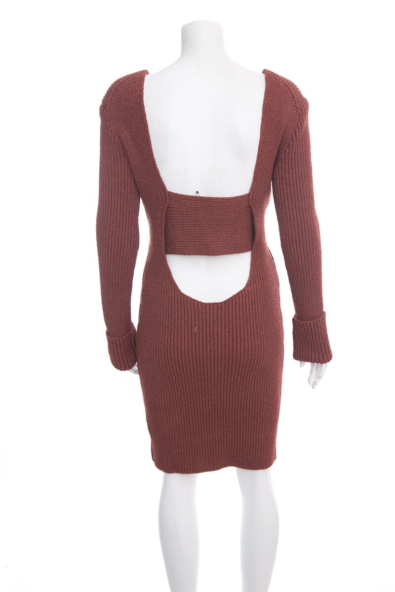Bottega Veneta Brown Knit Long Sleeve Mini Dress SZ 40