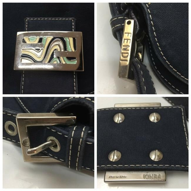 Fendi Limited Edition Baguette Shoulder Heavy Dark Rinse Denim Fabric And Chrome And Enamel Hardware