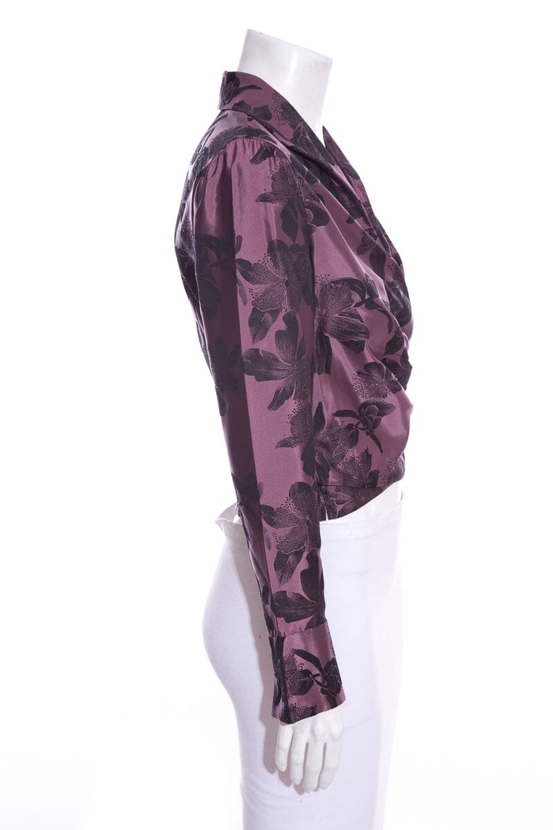 Carmen Marc Valvo Purple & Black Floral Blouse SZ 6