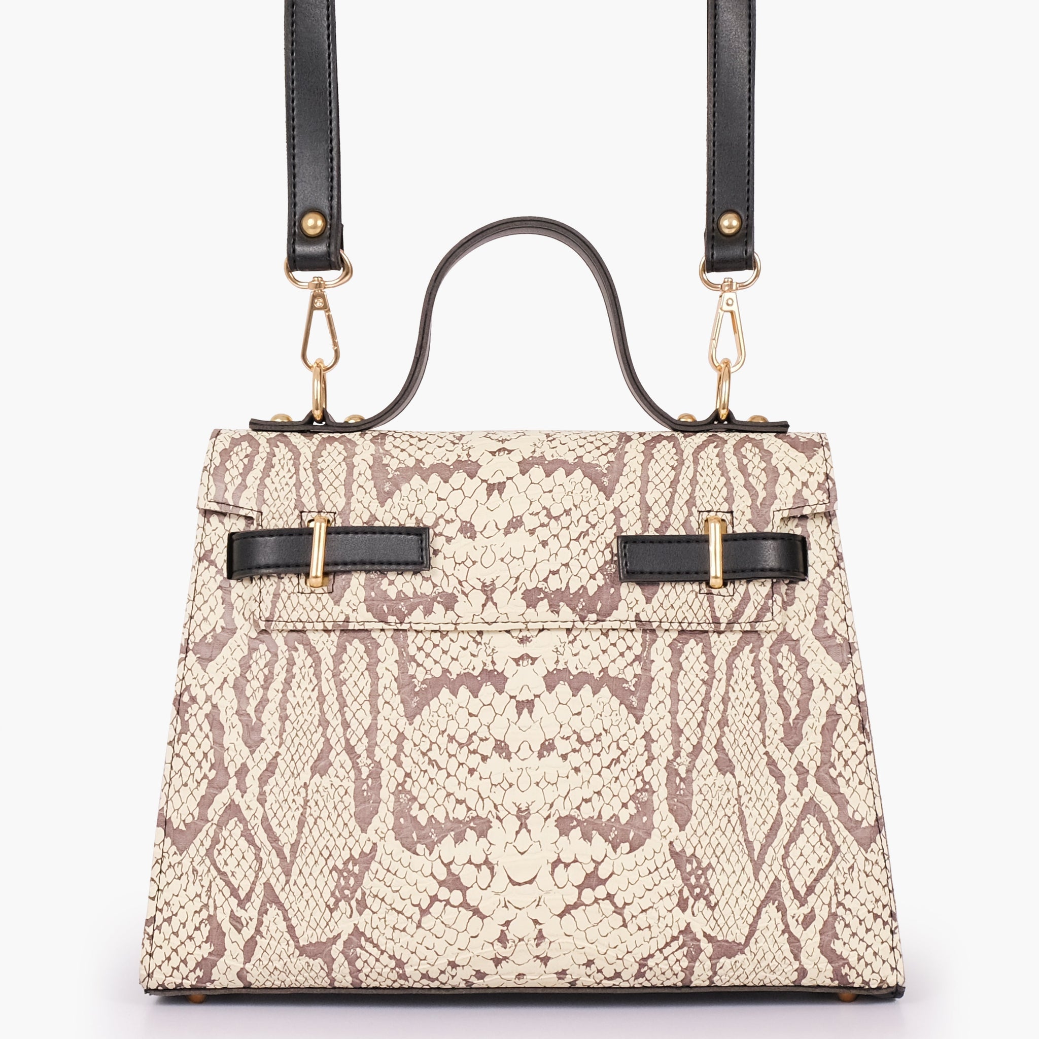 Black and white crocodile cross-body bag with top-handle