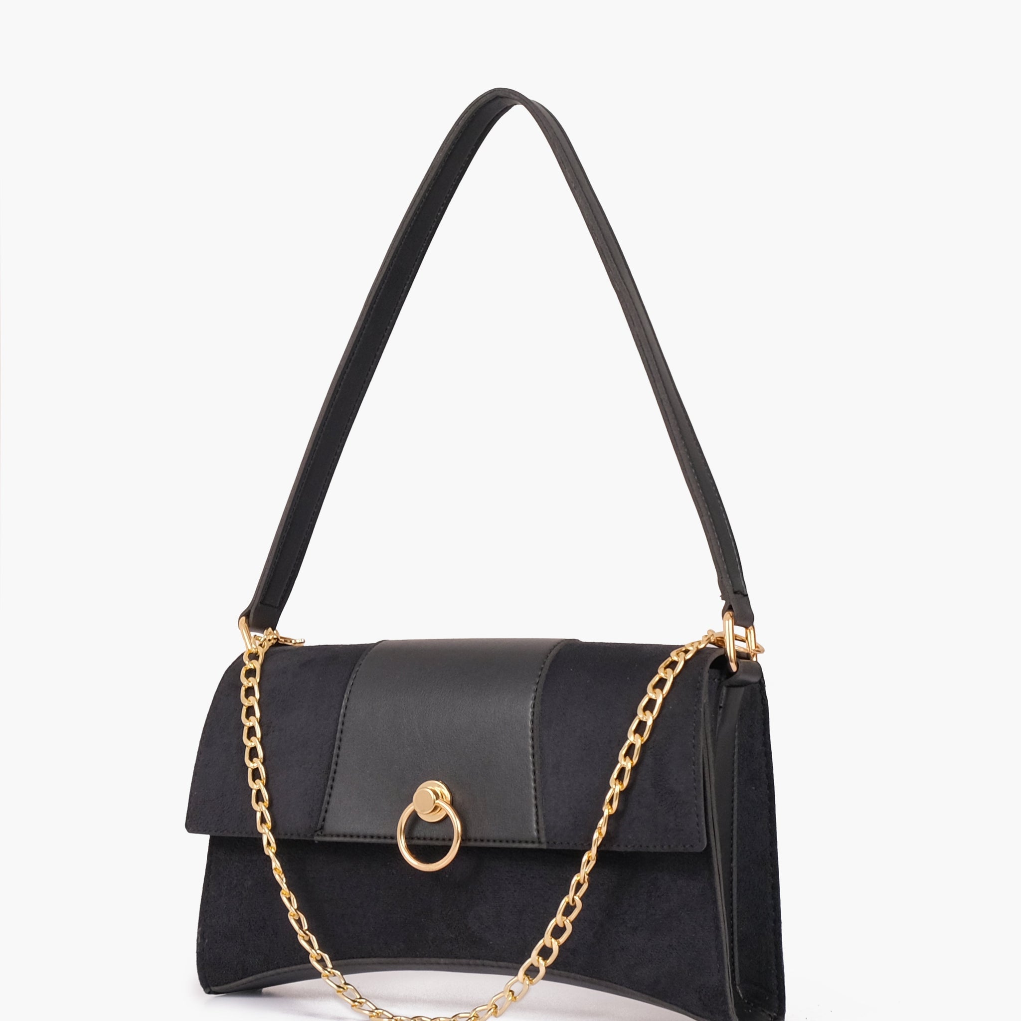 Black suede buckle envelope bag