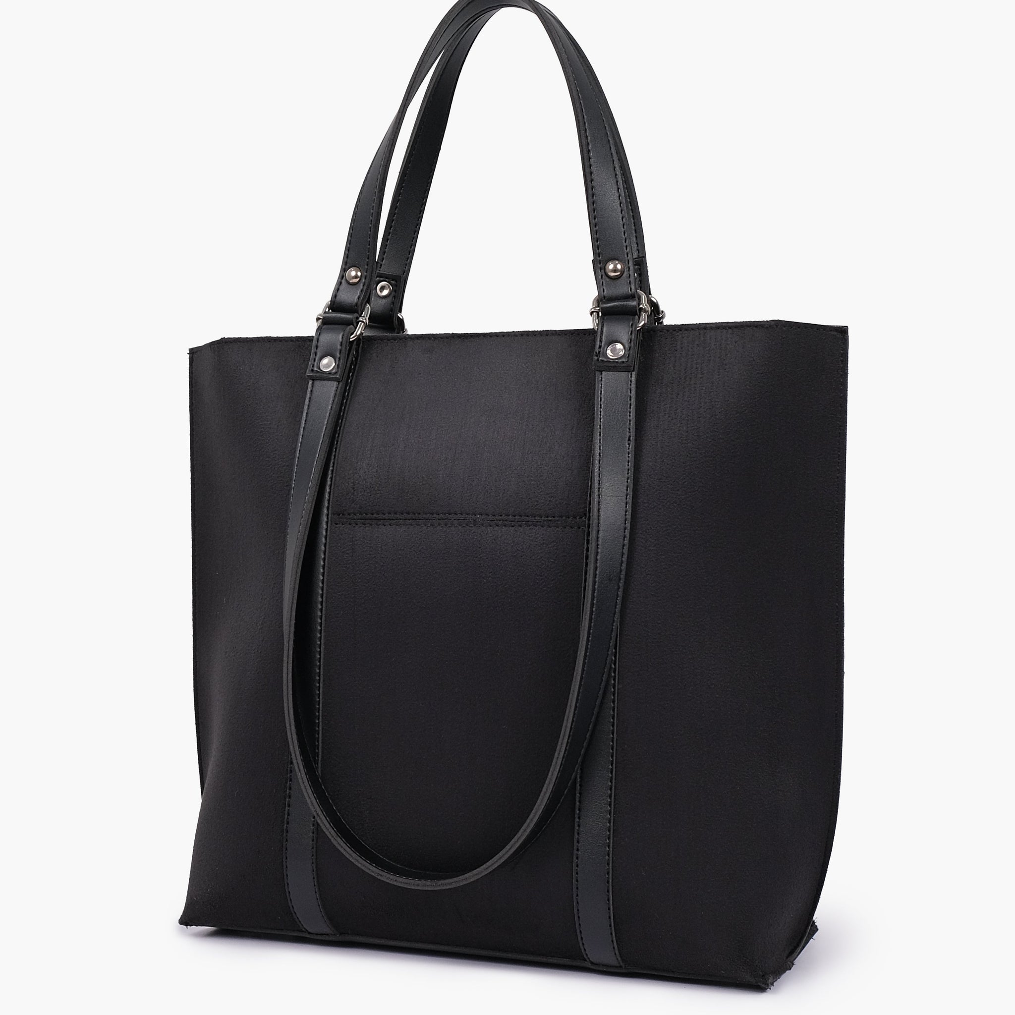 Black suede double-handle Tote Bags