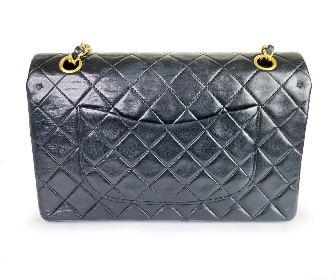 CHANEL Vintage Classic Timeless Double Flap Lambskin 10" Shoulder Bag .