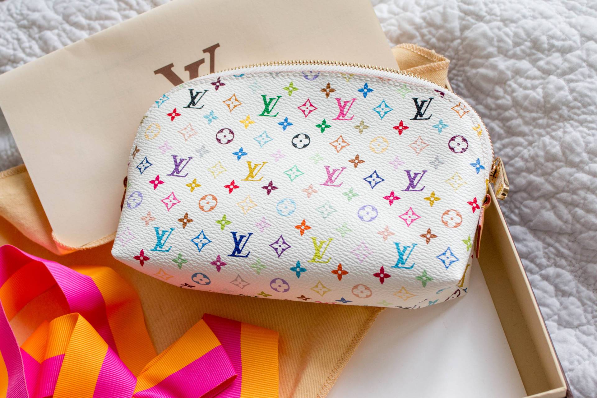 Louis Vuitton Multicolor Cosmetic Pouch GM White