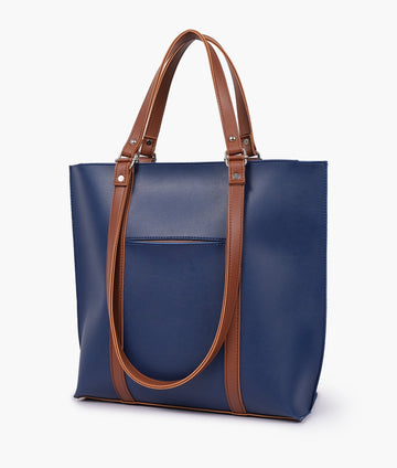 Blue and brown double-handle Tote Bags
