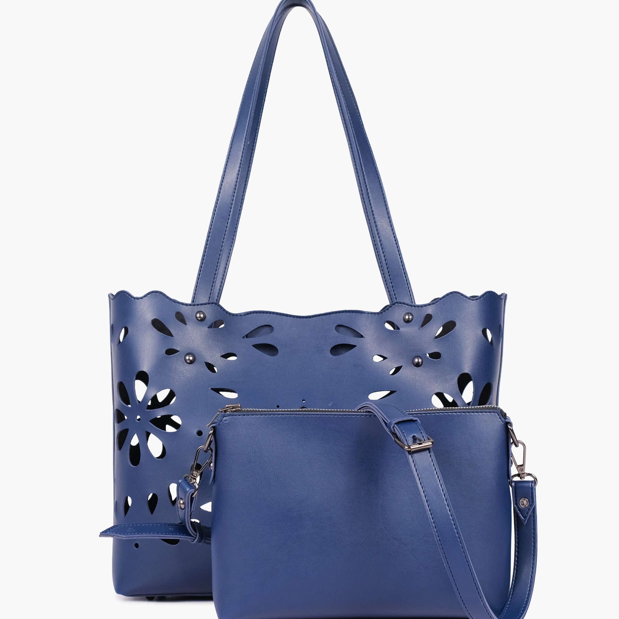 Blue two-piece floral tote
