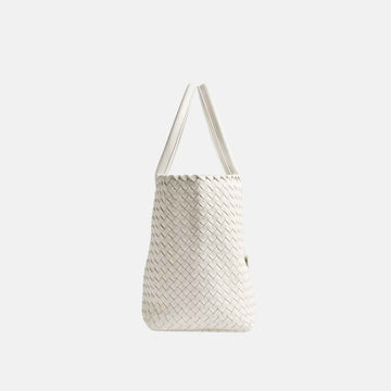 Cabat Intreccio Leather Tote Bag White Dark Red