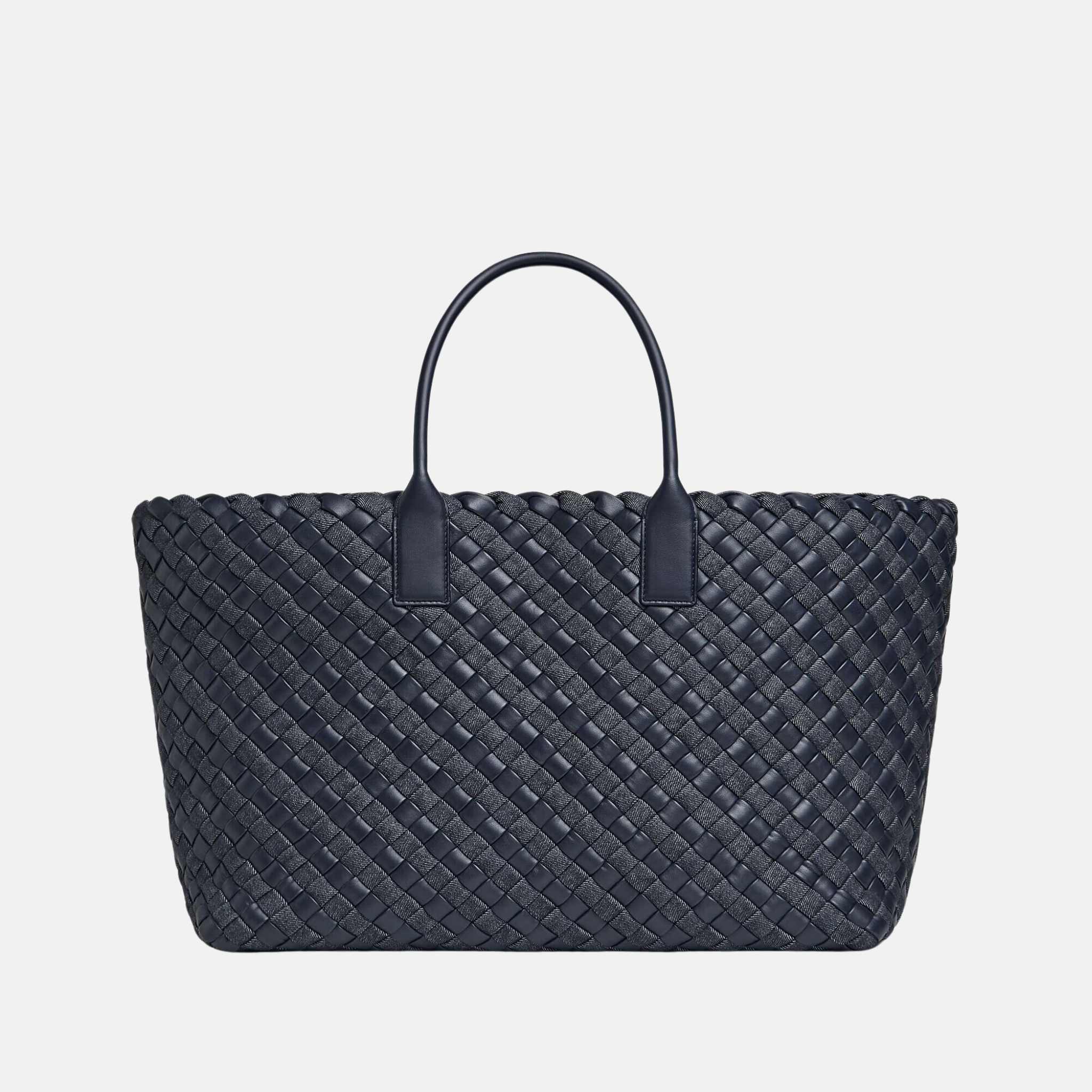 Large Cabat Intreccio Padded Nappa And Denim Tote Bag