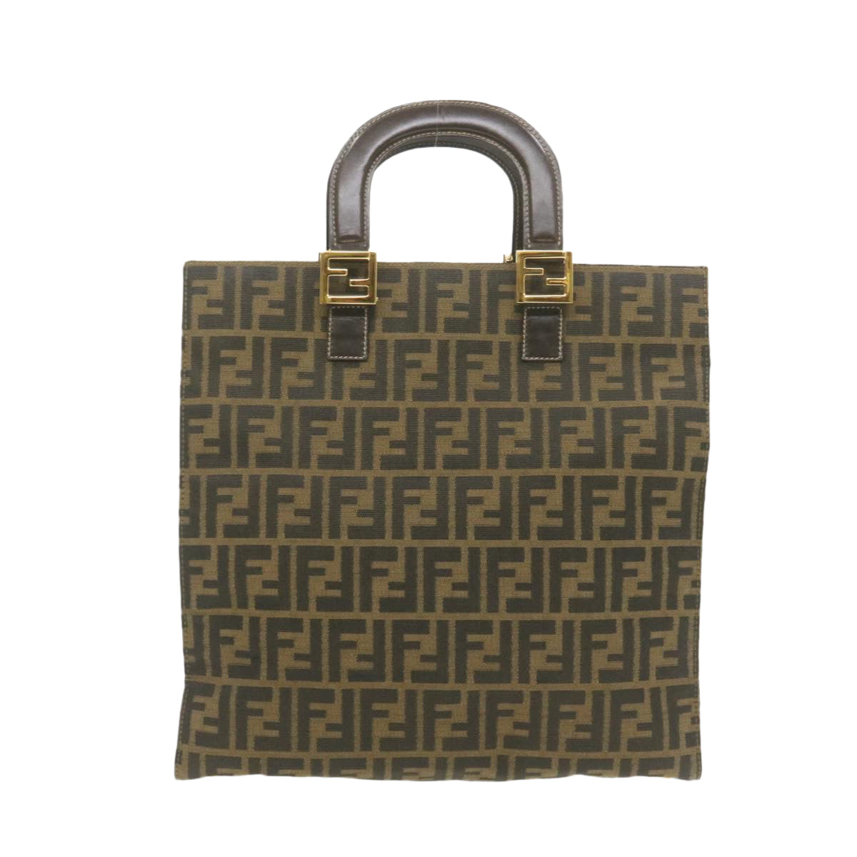 FENDI Zucca Canvas Hand Bag Brown Black  am332b