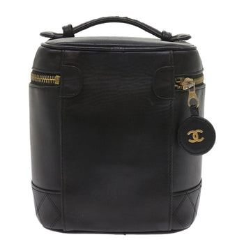 CHANEL Vanity Cosmetic Pouch Leather Black CC Auth bs10095