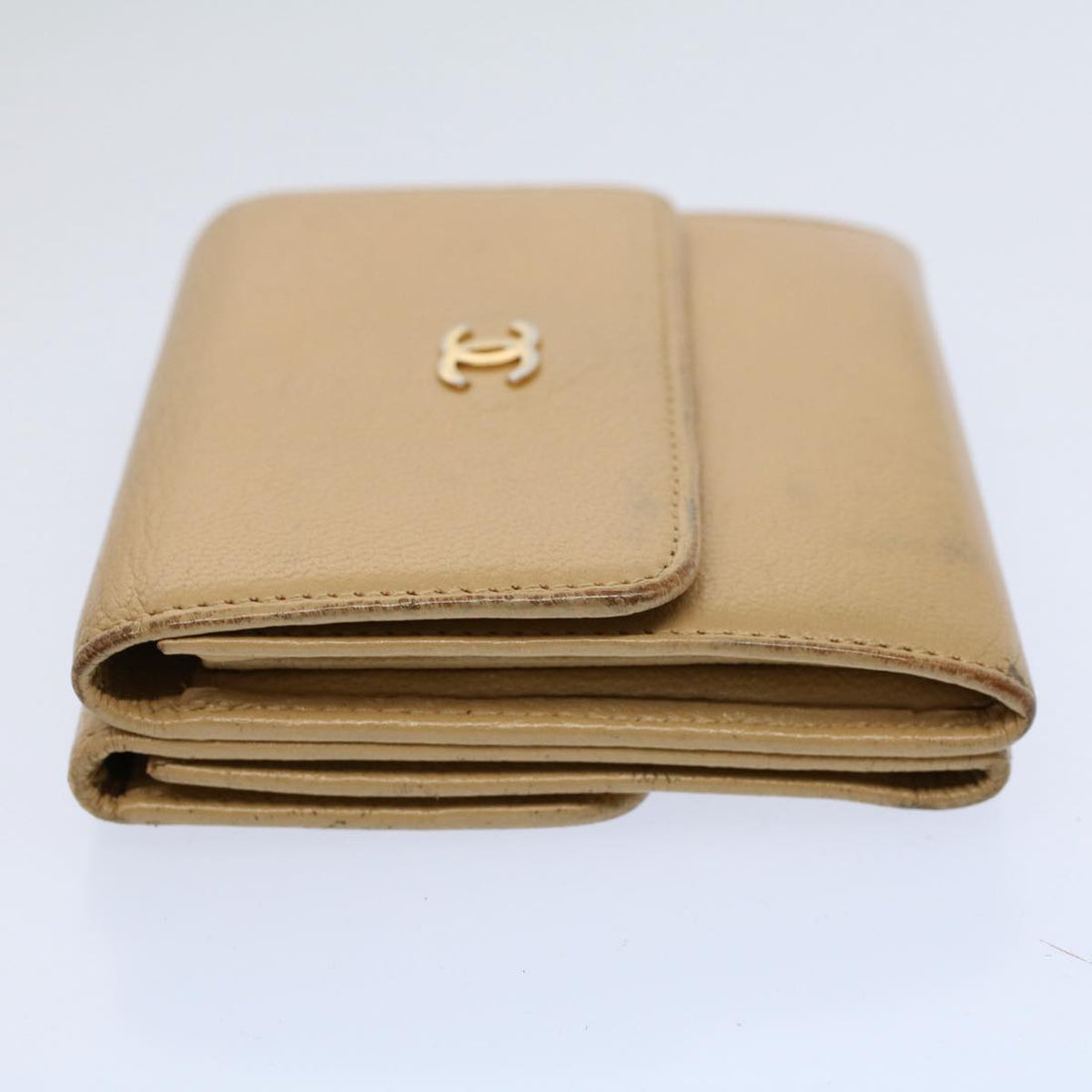CHANEL Wallet Leather Beige CC Auth bs10213
