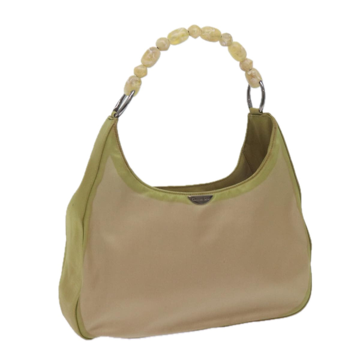 CHRISTIAN DIOR Maris Pearl Shoulder Bag Nylon Khaki Auth bs10338