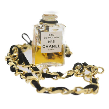 CHANEL Perfume N?‹5 Chain Necklace Clear Gold Tone CC Auth bs10372
