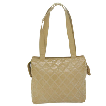 CHANEL Shoulder Bag Patent leather Beige CC Auth bs10487