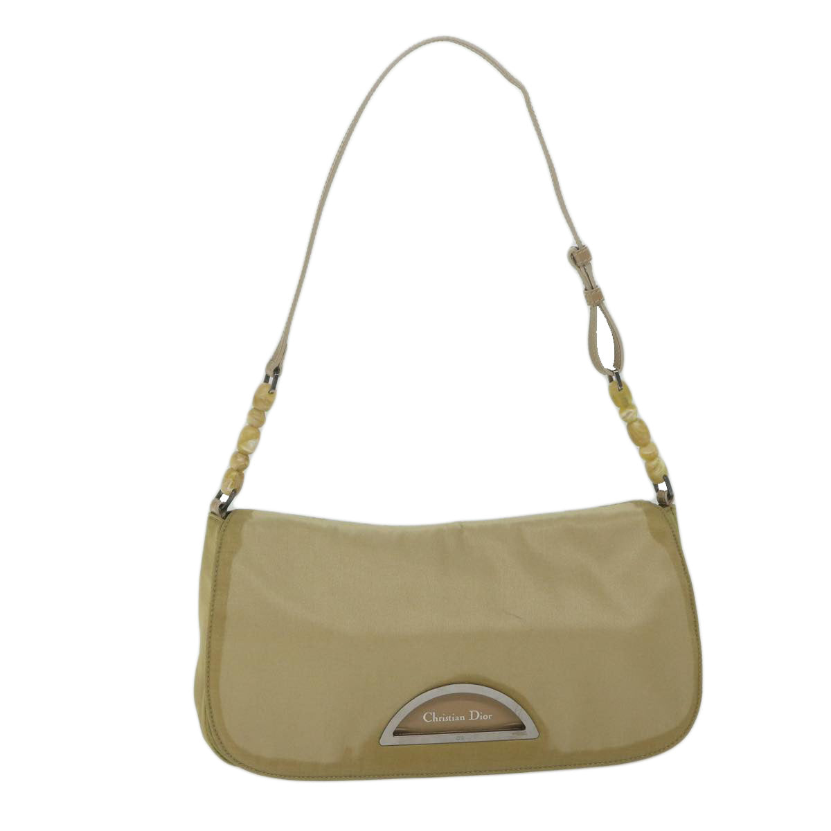 CHRISTIAN DIOR Maris Pearl Shoulder Bag Nylon Khaki Auth bs10532