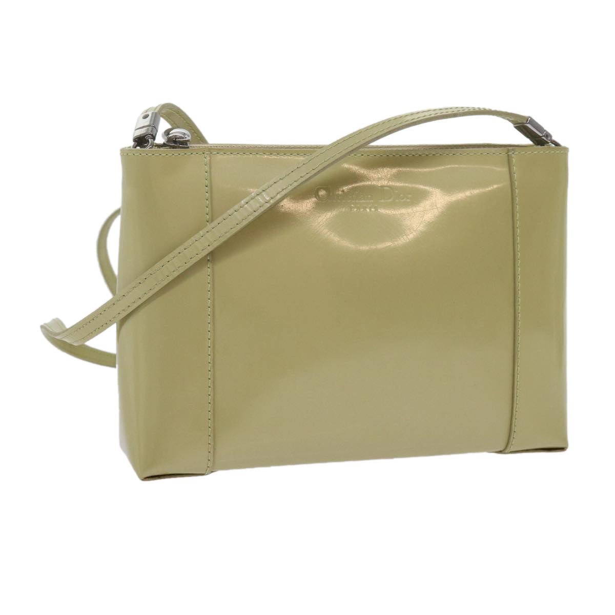 CHRISTIAN DIOR Shoulder Bag Patent leather Beige Auth bs10786