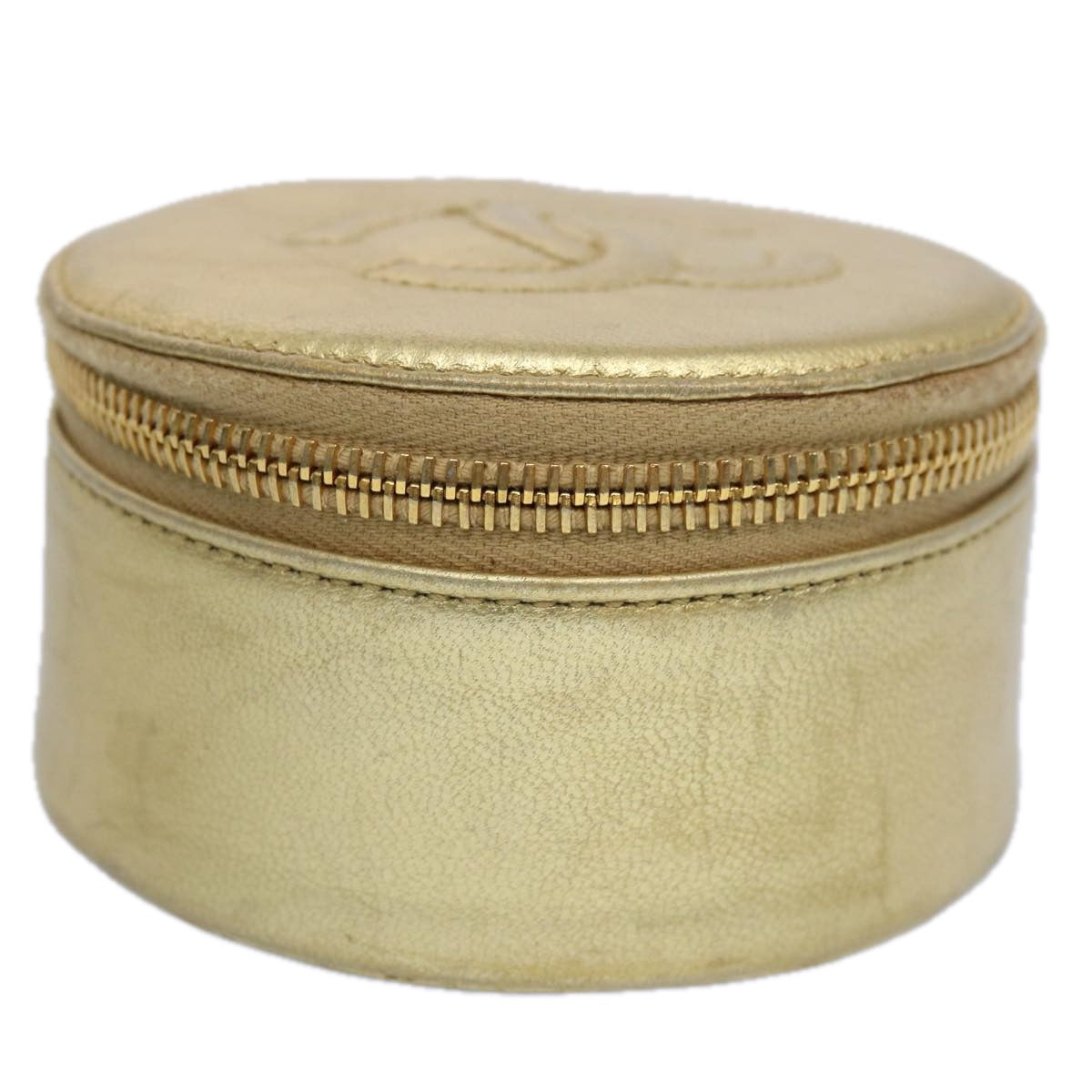 CHANEL Accessory Case Lamb Skin Gold CC Auth bs10787