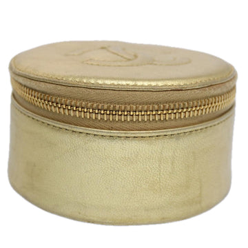 CHANEL Accessory Case Lamb Skin Gold CC Auth bs10787