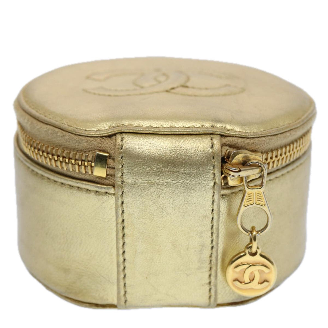 CHANEL Accessory Case Lamb Skin Gold CC Auth bs10787