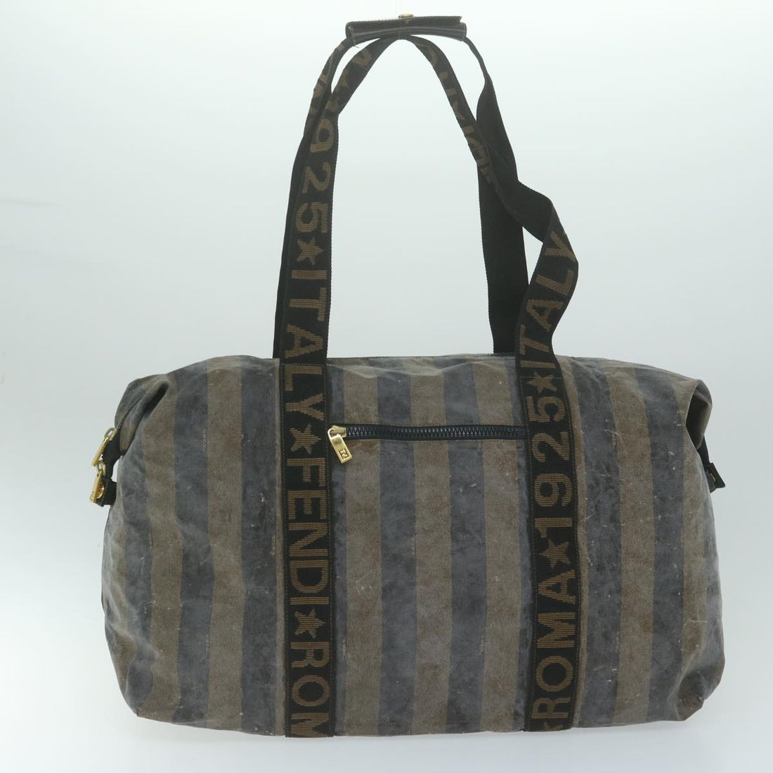 FENDI Pecan Canvas Pouch Boston Bag Coated Canvas 3Set Brown Black Auth bs11155