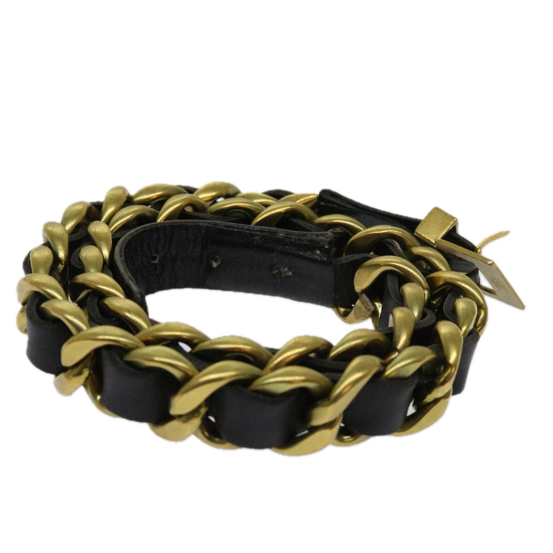 CHANEL Belt Leather 25.6"-27.6" Gold Tone Black CC Auth bs11333