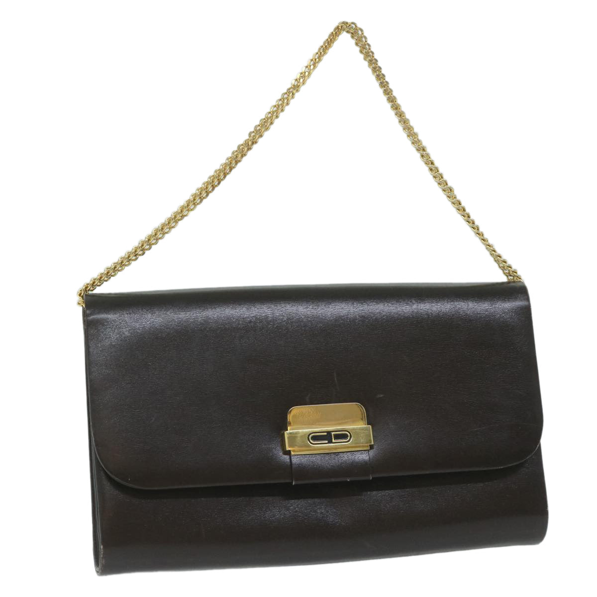 CHRISTIAN DIOR Chain Shoulder Bag Leather Brown Auth bs11469