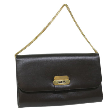 CHRISTIAN DIOR Chain Shoulder Bag Leather Brown Auth bs11469