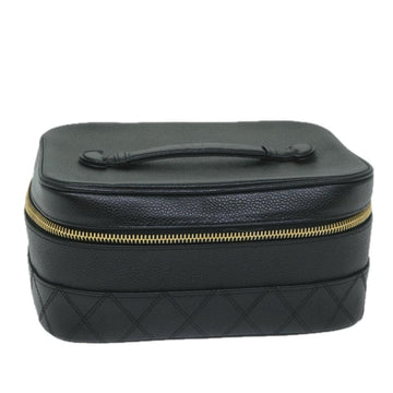 CHANEL Vanity Cosmetic Pouch Caviar Skin Black CC Auth bs11563