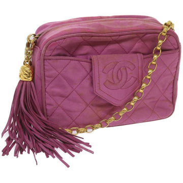 CHANEL Chain Shoulder Bag Satin Pink CC Auth bs12068
