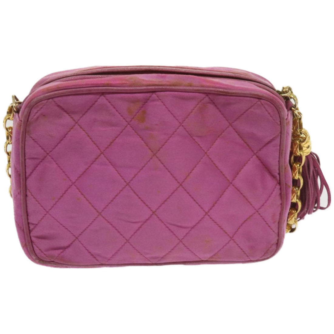 CHANEL Chain Shoulder Bag Satin Pink CC Auth bs12068